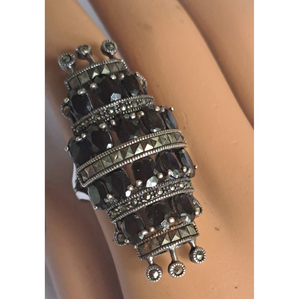 Art Deco Sterling 925  Black Onyx Ring S 7.75